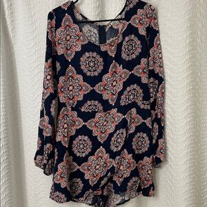 Charlotte Russe Navy and Coral Patterned Romper